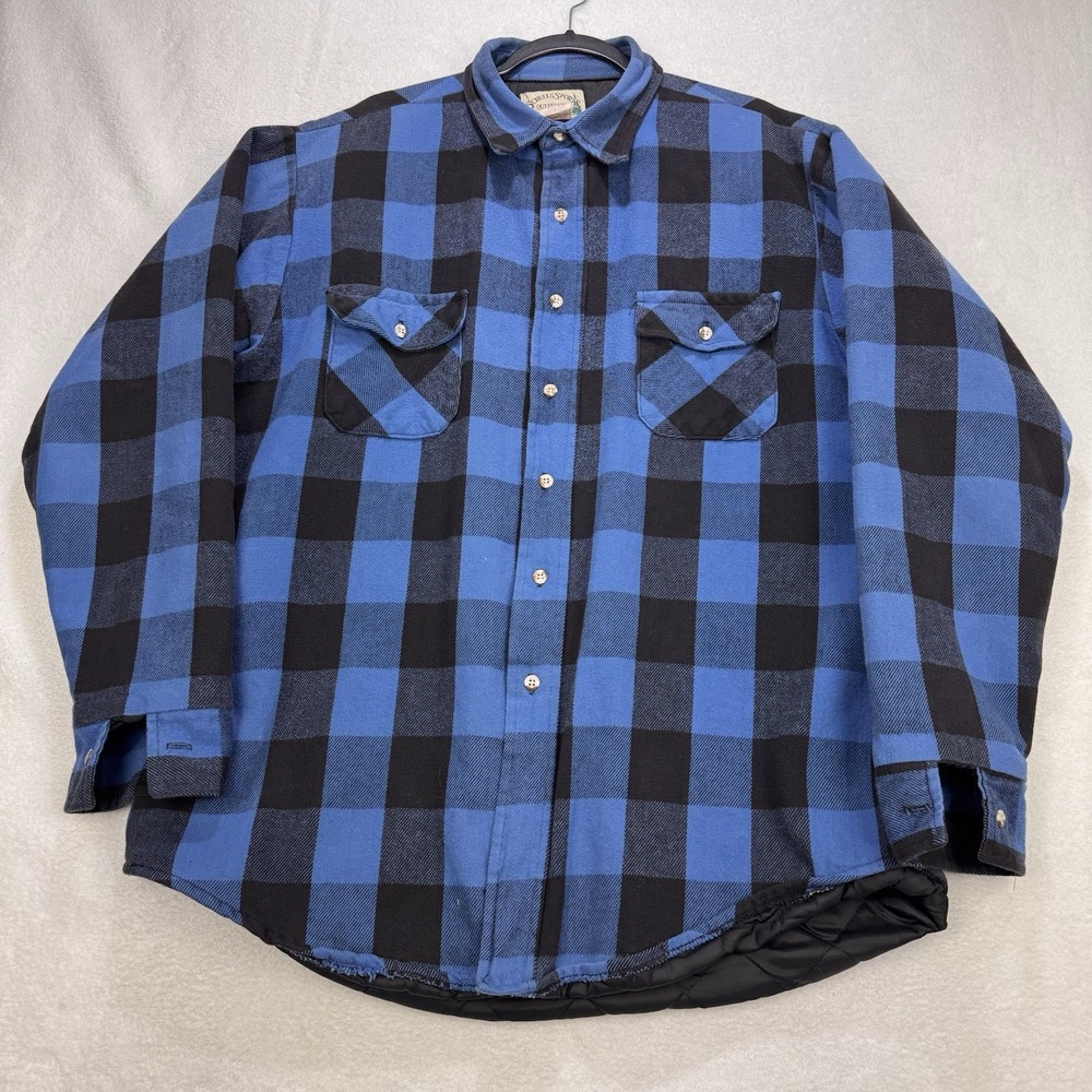 VTG Scheels Outfitters Shacket Men‎ XL Buffalo Plaid Quilted Button Front USA